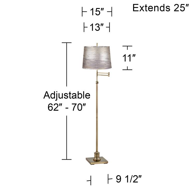 Image 5 Westbury Antique Brass Swing Arm Floor Lamp with Silver Gold Shade more views