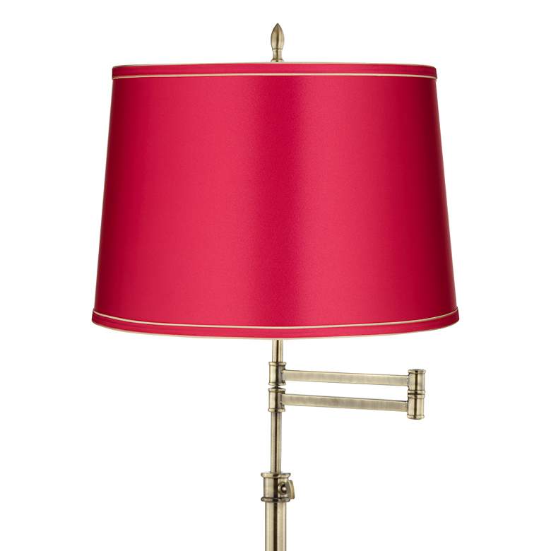 Image 2 Westbury Antique Brass Swing Arm Floor Lamp with Vivid Pink Shade more views