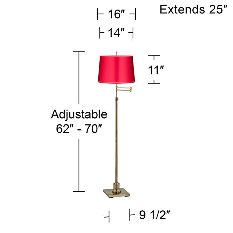 Image 5 Westbury Antique Brass Swing Arm Floor Lamp with Vivid Pink Shade more views