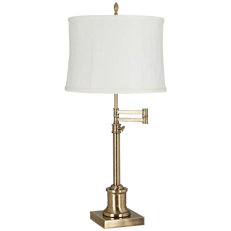 Image 1 Westbury Antique Brass Swing Arm Table Lamp w/ Chappel Off-White Shade