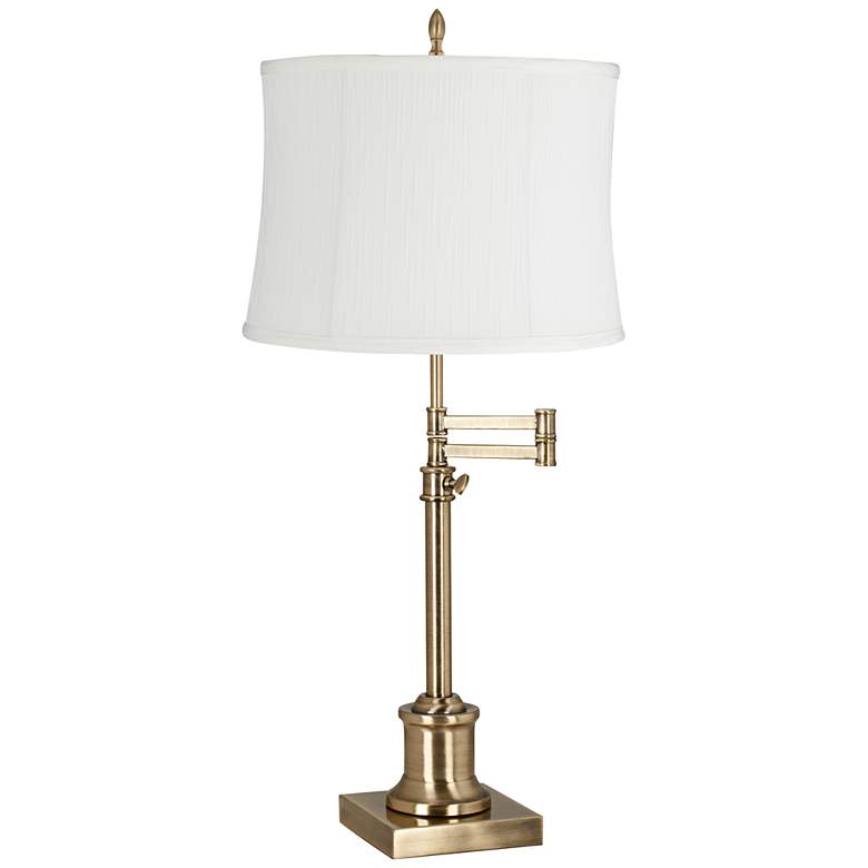 Image 1 Westbury Antique Brass Swing Arm Table Lamp with Barr White Shade