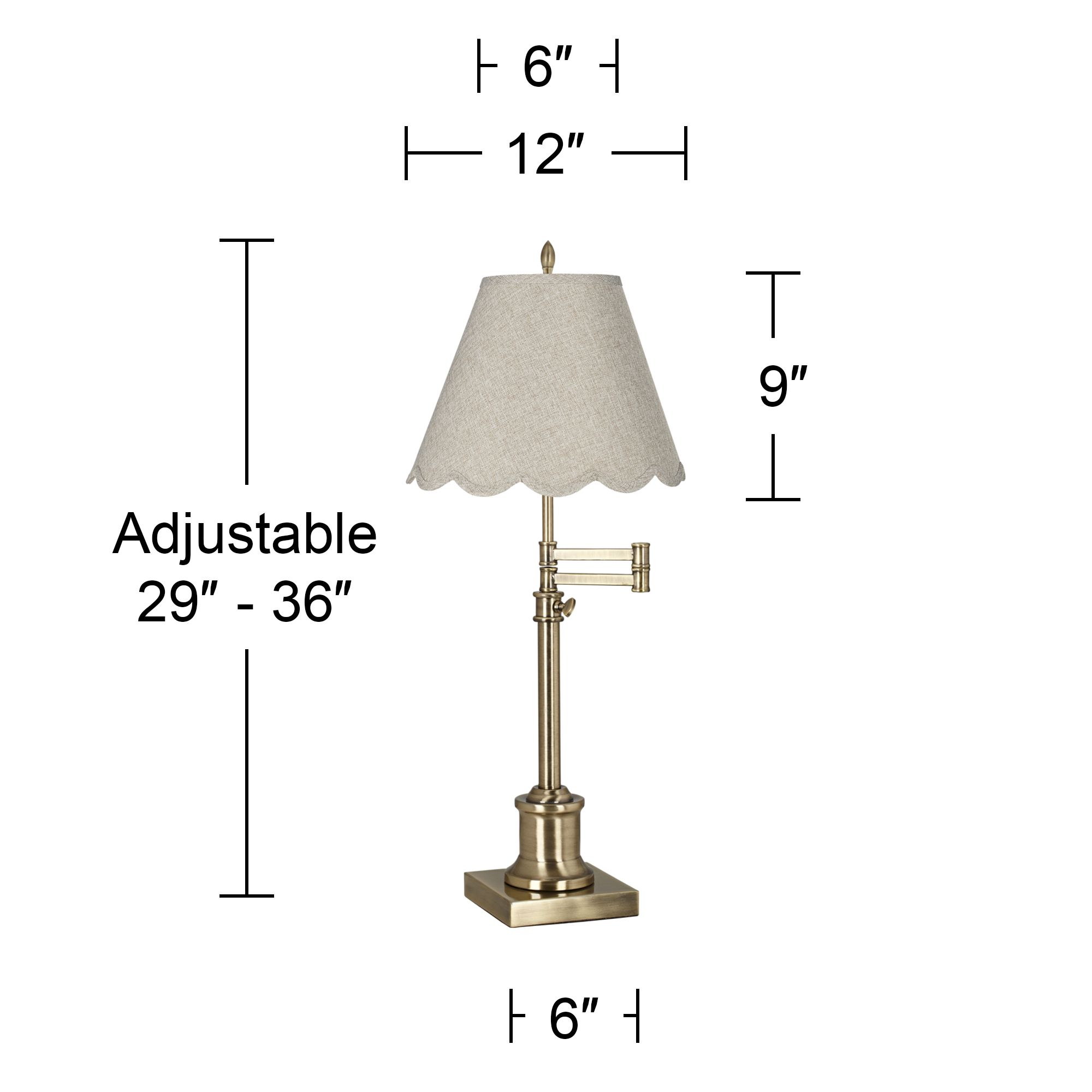 Image 6 Westbury Antique Brass Swing Arm Table Lamp with Beige Scallop Shade more views