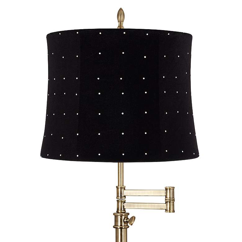Image 2 Westbury Antique Brass Swing Arm Table Lamp with Black White Dot Shade more views