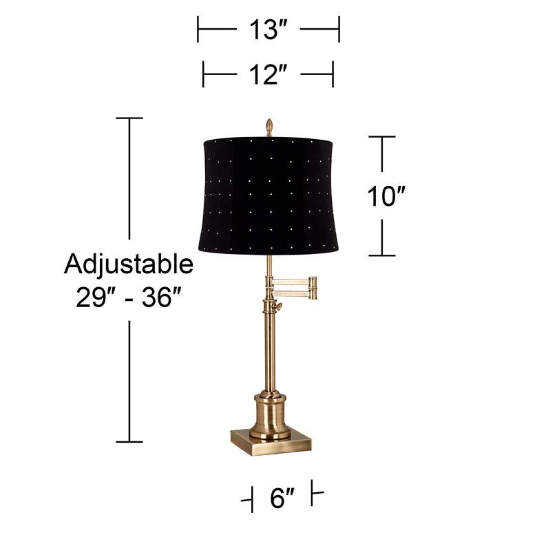 Image 6 Westbury Antique Brass Swing Arm Table Lamp with Black White Dot Shade more views