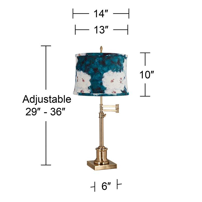 Image 6 Westbury Antique Brass Swing Arm Table Lamp with Blue and White Shade more views