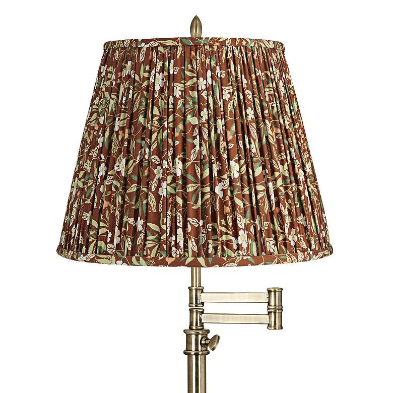 Image 2 Westbury Antique Brass Swing Arm Table Lamp with Brown Floral Shade more views