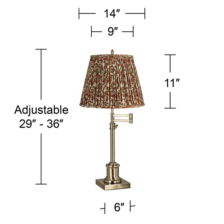 Image 6 Westbury Antique Brass Swing Arm Table Lamp with Brown Floral Shade more views