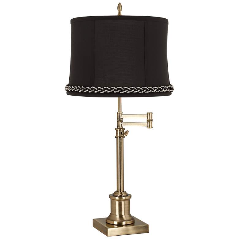 Image 1 Westbury Antique Brass Swing Arm Table Lamp with Cartagena White Shade