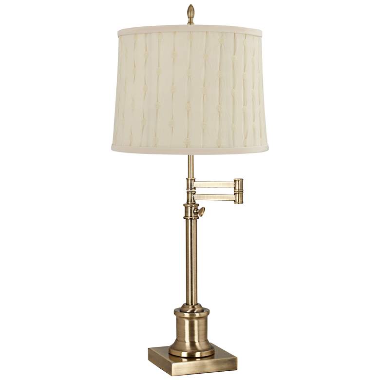 Image 1 Westbury Antique Brass Swing Arm Table Lamp with Clermont Beige Shade