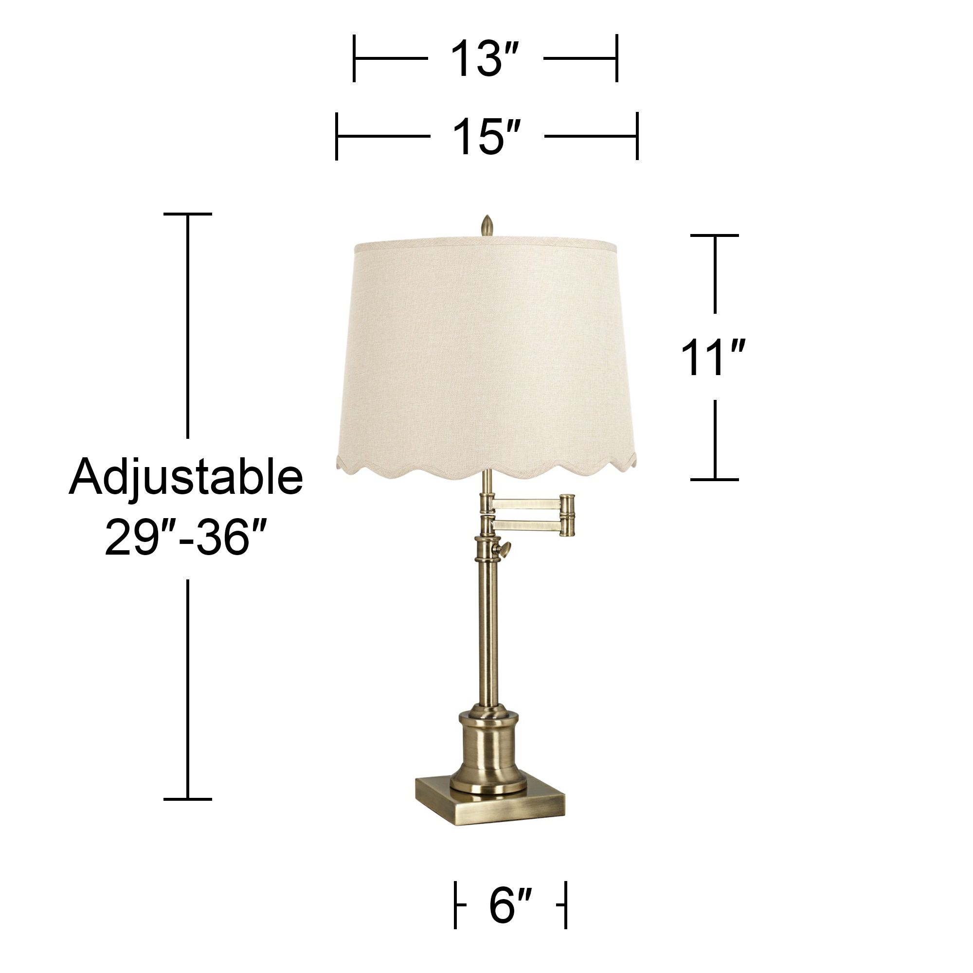 Image 6 Westbury Antique Brass Swing Arm Table Lamp with Cream Scallop Shade more views