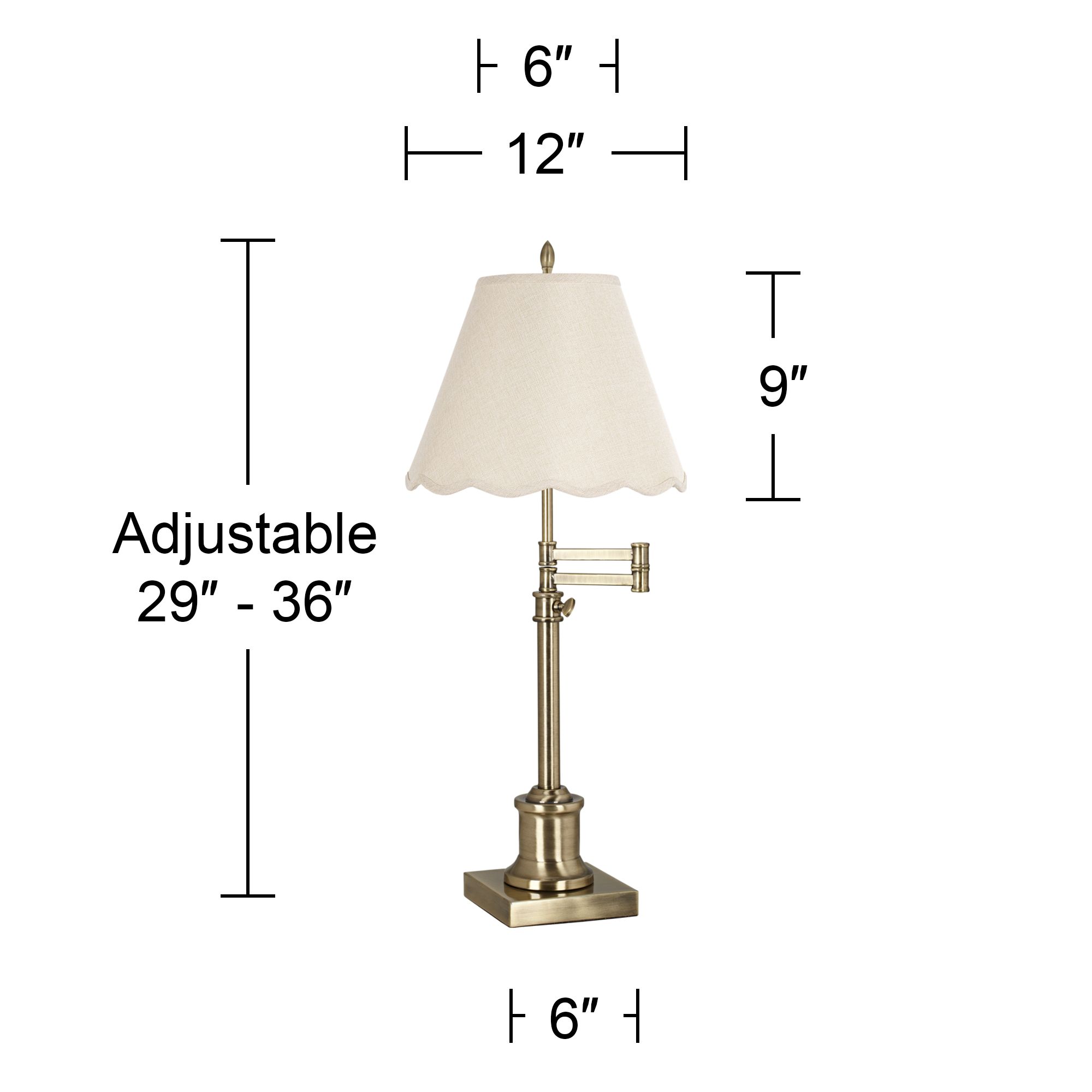 Image 6 Westbury Antique Brass Swing Arm Table Lamp with Cream Scallop Shade more views
