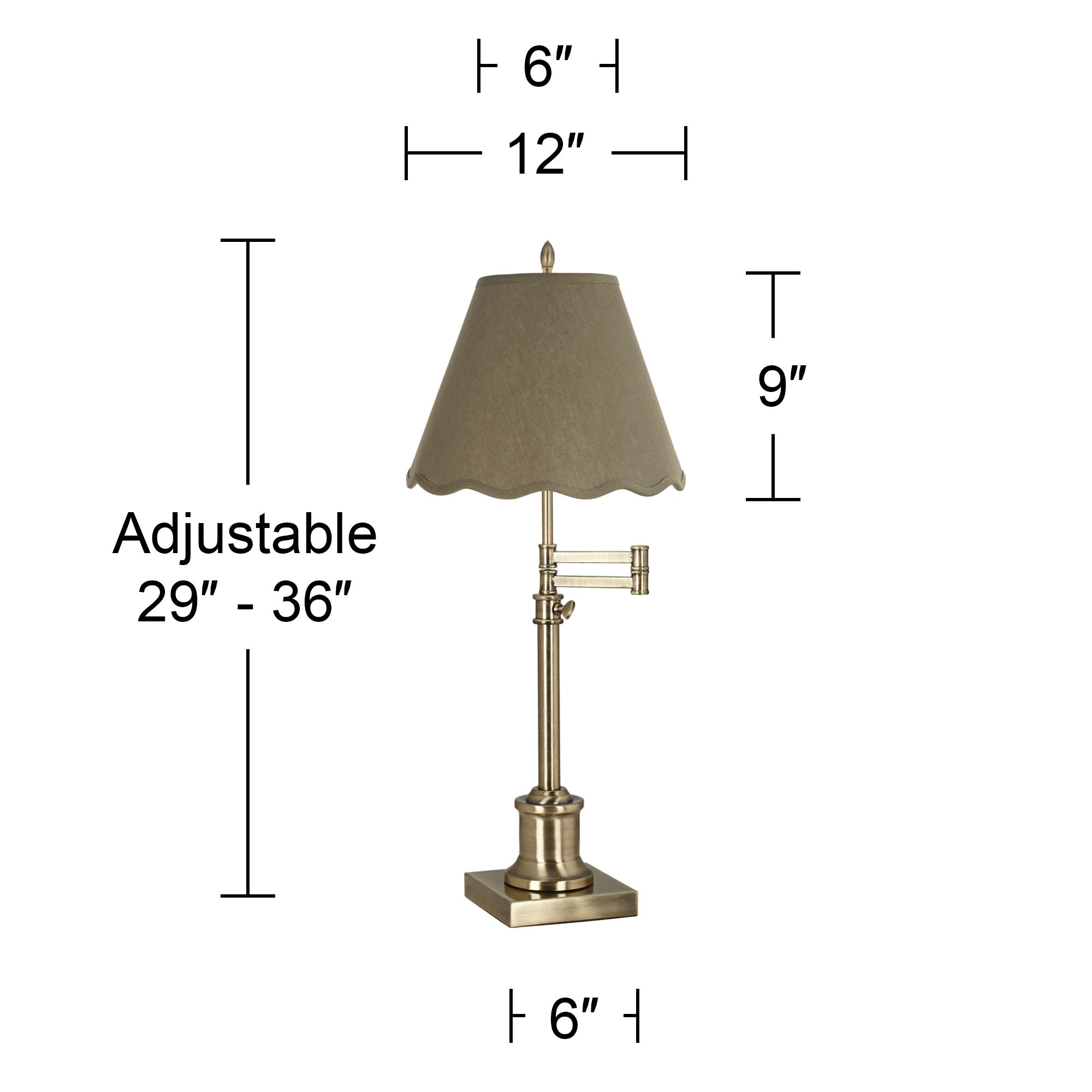 Image 6 Westbury Antique Brass Swing Arm Table Lamp with Dark Sage Scallop Shade more views