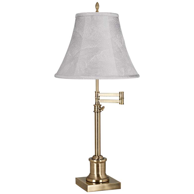 Image 1 Westbury Antique Brass Swing Arm Table Lamp with Dolomite Gray Shade