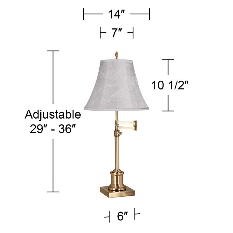 Image 6 Westbury Antique Brass Swing Arm Table Lamp with Dolomite Gray Shade more views