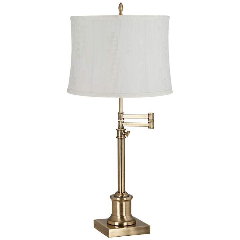 Image 1 Westbury Antique Brass Swing Arm Table Lamp with Dove White Shade