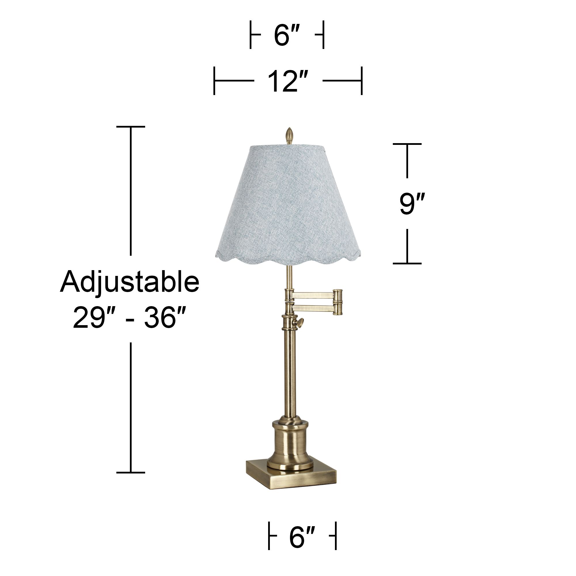 Image 6 Westbury Antique Brass Swing Arm Table Lamp with Gunsmoke Scallop Shade more views