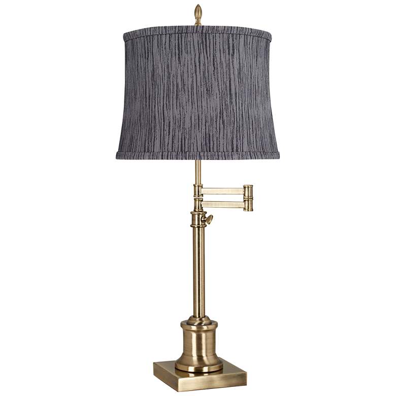 Image 1 Westbury Antique Brass Swing Arm Table Lamp with Kensing Gray Shade