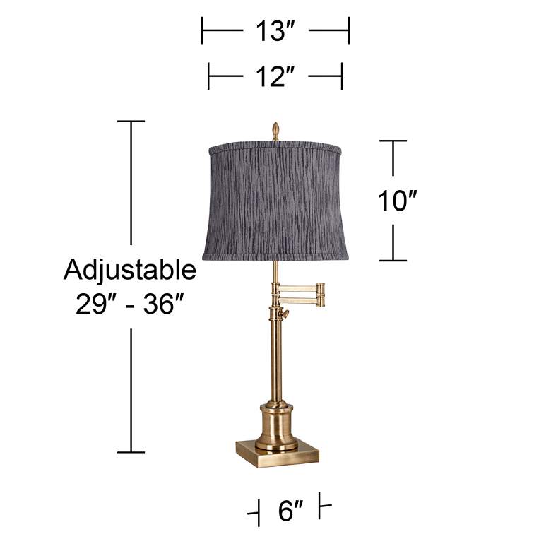 Image 6 Westbury Antique Brass Swing Arm Table Lamp with Kensing Gray Shade more views