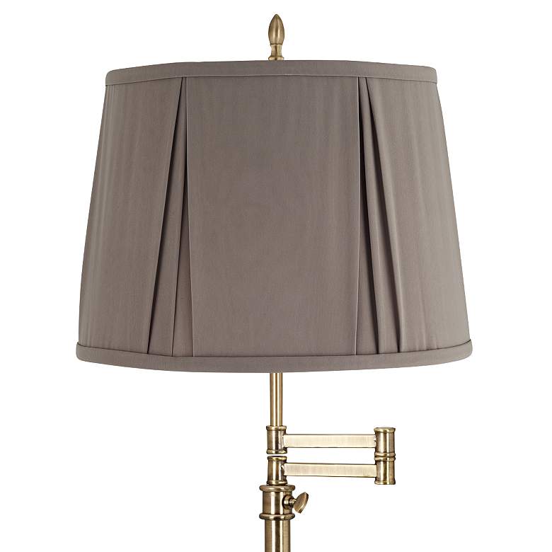 Image 2 Westbury Antique Brass Swing Arm Table Lamp with Khaki Gray Shade more views