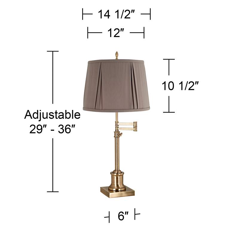 Image 6 Westbury Antique Brass Swing Arm Table Lamp with Khaki Gray Shade more views