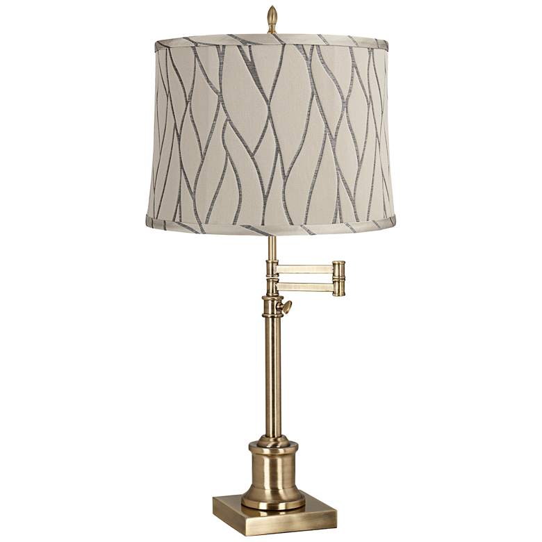 Image 1 Westbury Antique Brass Swing Arm Table Lamp with Kinmen Gray Shade