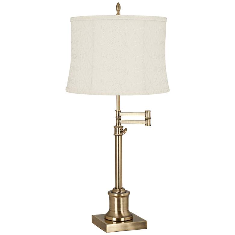 Image 1 Westbury Antique Brass Swing Arm Table Lamp with Kolding White Shade