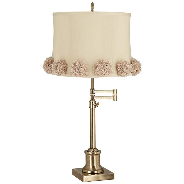 Image 1 Westbury Antique Brass Swing Arm Table Lamp with La Taupe Shade