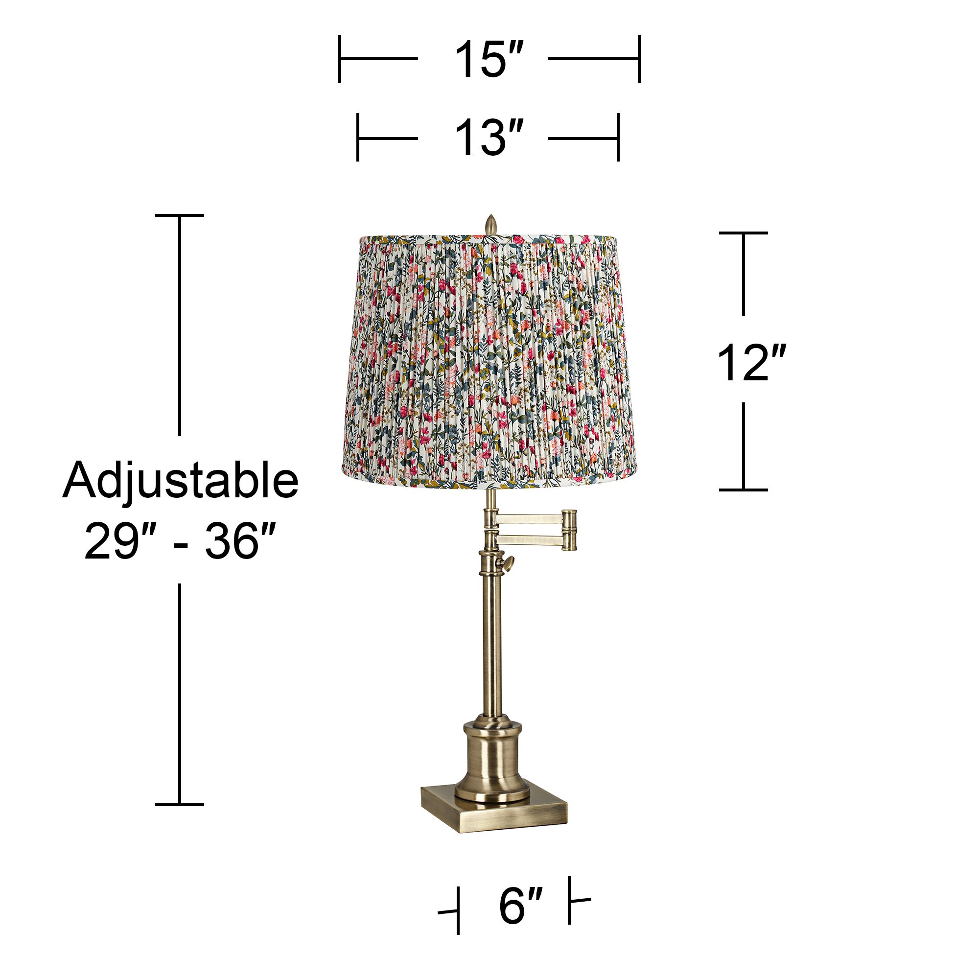 Image 6 Westbury Antique Brass Swing Arm Table Lamp with Meadow Shade more views