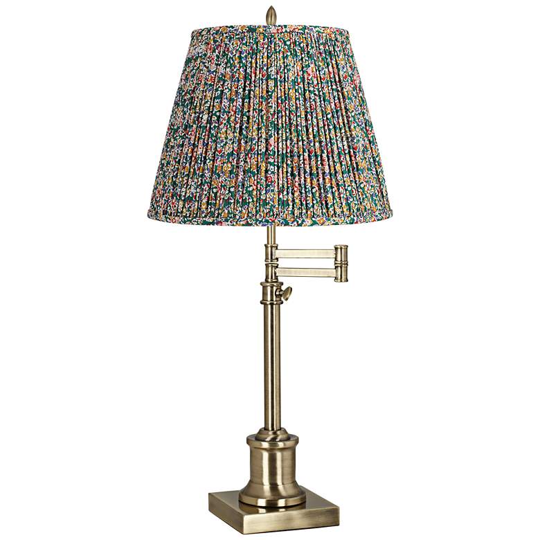 Image 1 Westbury Antique Brass Swing Arm Table Lamp with Misha Green Shade