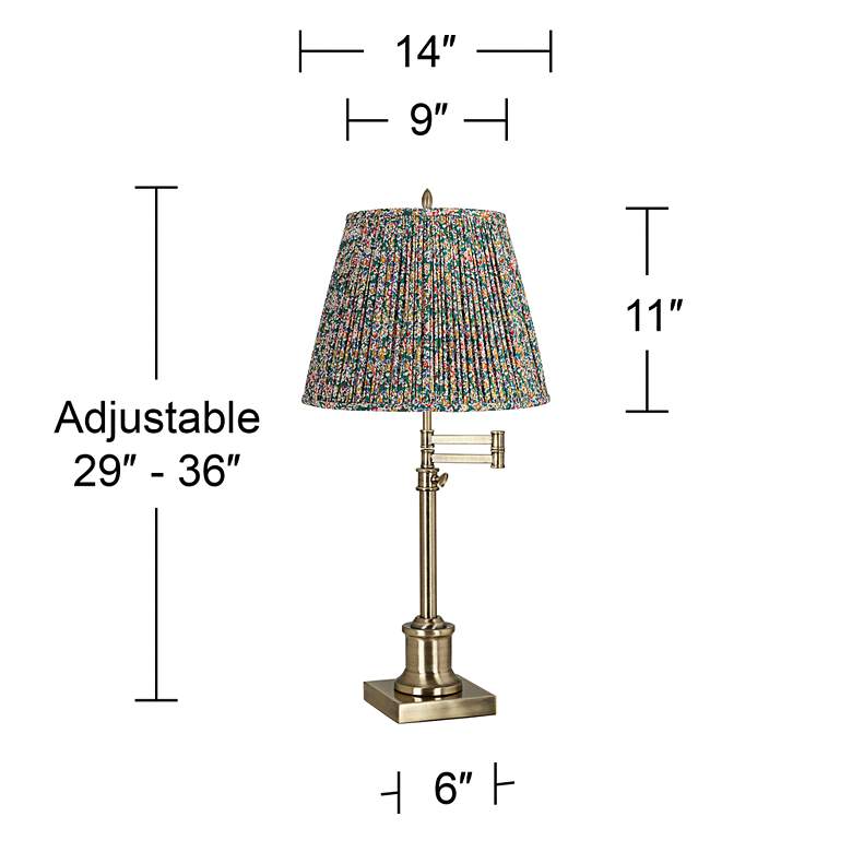 Image 6 Westbury Antique Brass Swing Arm Table Lamp with Misha Green Shade more views