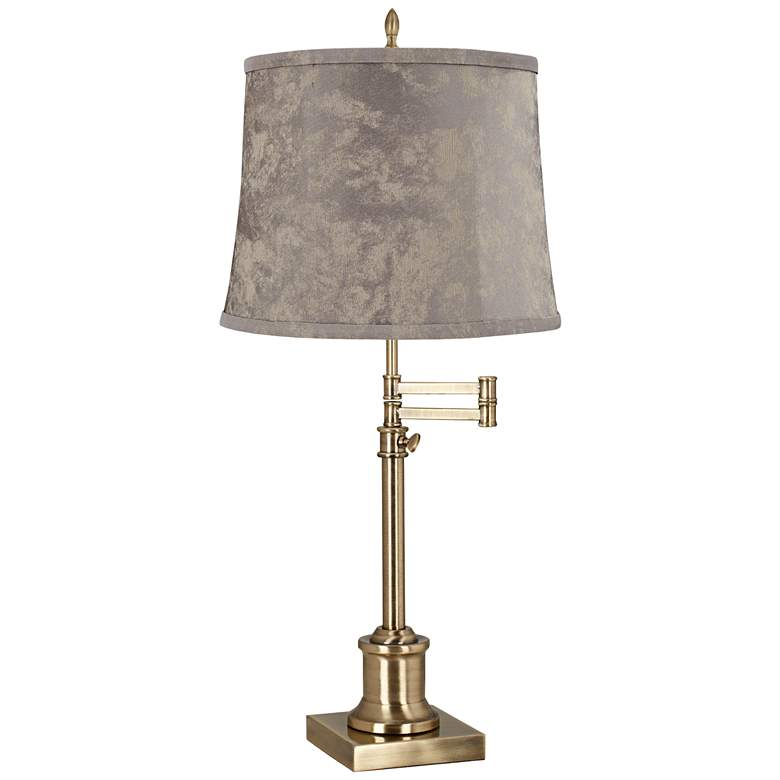 Image 1 Westbury Antique Brass Swing Arm Table Lamp with Nagano Gray Shade