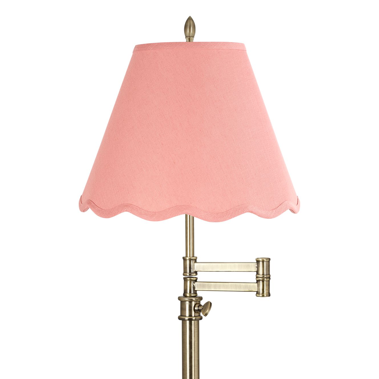 Image 2 Westbury Antique Brass Swing Arm Table Lamp with Rose Pink Scallop Shade more views