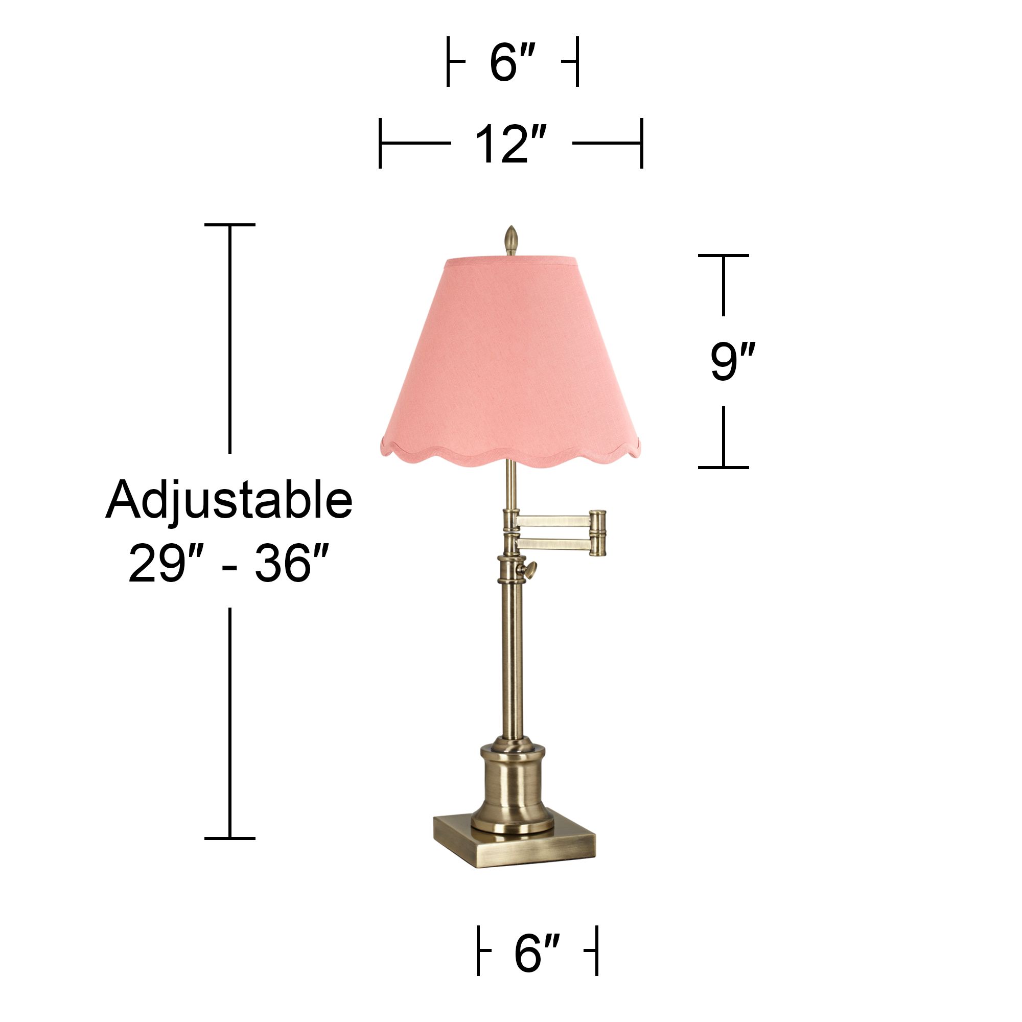 Image 6 Westbury Antique Brass Swing Arm Table Lamp with Rose Pink Scallop Shade more views
