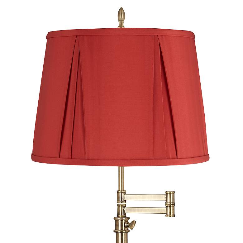 Image 2 Westbury Antique Brass Swing Arm Table Lamp with Rusty Red Shade more views