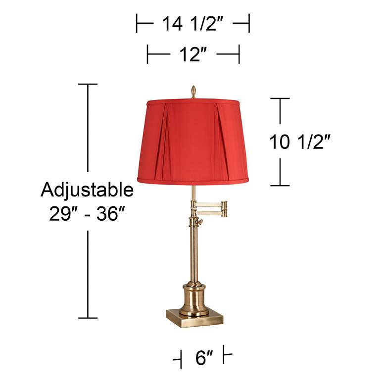 Image 6 Westbury Antique Brass Swing Arm Table Lamp with Rusty Red Shade more views