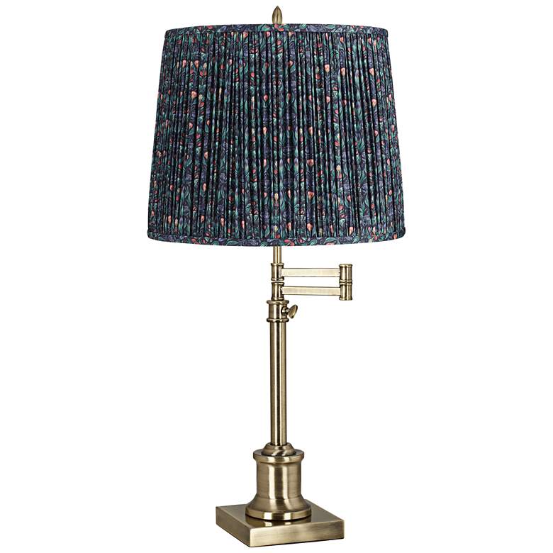 Image 1 Westbury Antique Brass Swing Arm Table Lamp with Sally Green Shade