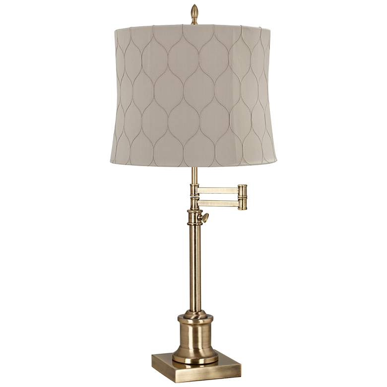 Image 1 Westbury Antique Brass Swing Arm Table Lamp with Salzburg Khaki Shade