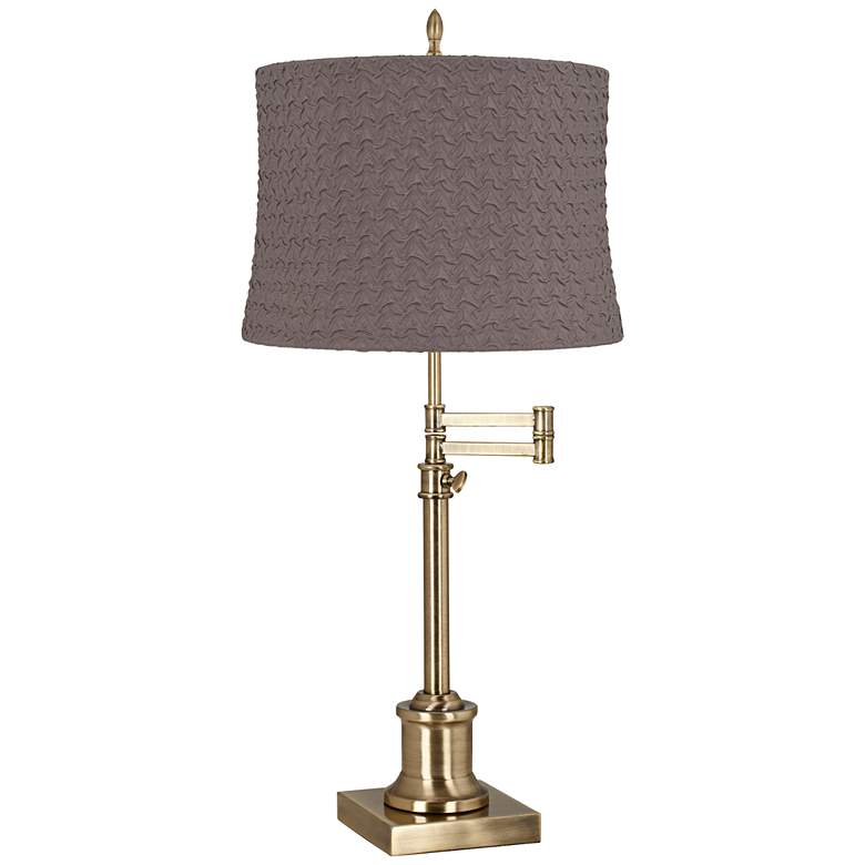 Image 1 Westbury Antique Brass Swing Arm Table Lamp with Sierra Gray Shade