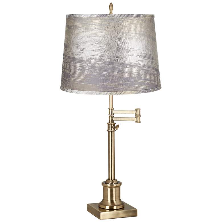 Image 1 Westbury Antique Brass Swing Arm Table Lamp with Silver Gold Shade