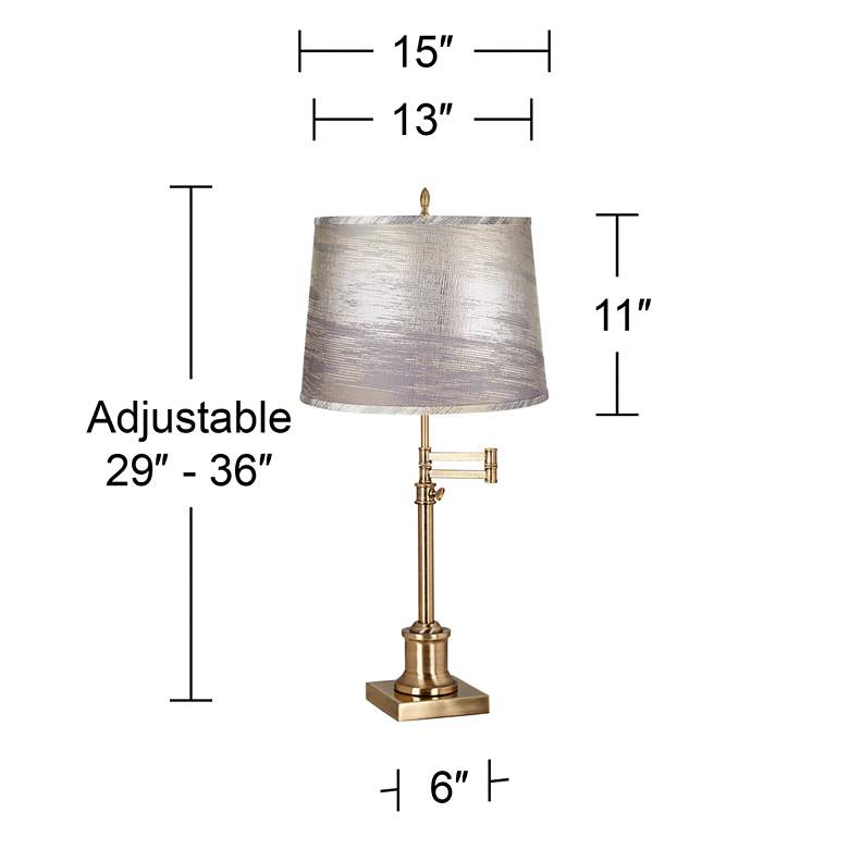 Image 6 Westbury Antique Brass Swing Arm Table Lamp with Silver Gold Shade more views