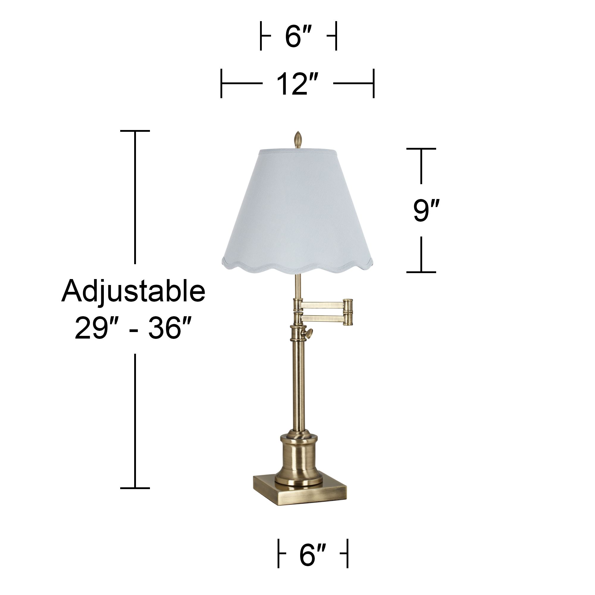 Image 6 Westbury Antique Brass Swing Arm Table Lamp with Soft Blue Scallop Shade more views