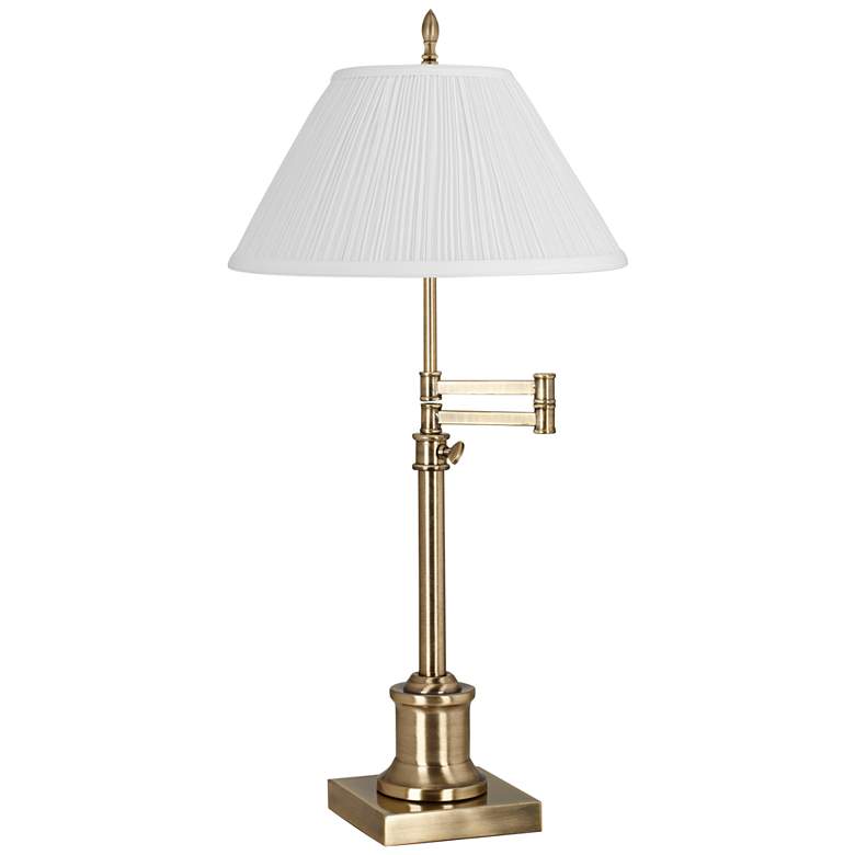 Image 1 Westbury Antique Brass Swing Arm Table Lamp with White Empire Shade