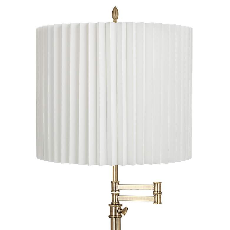 Image 2 Westbury Antique Brass Swing Arm Table Lamp with White Pleated Shade more views
