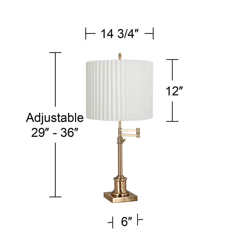 Image 6 Westbury Antique Brass Swing Arm Table Lamp with White Pleated Shade more views