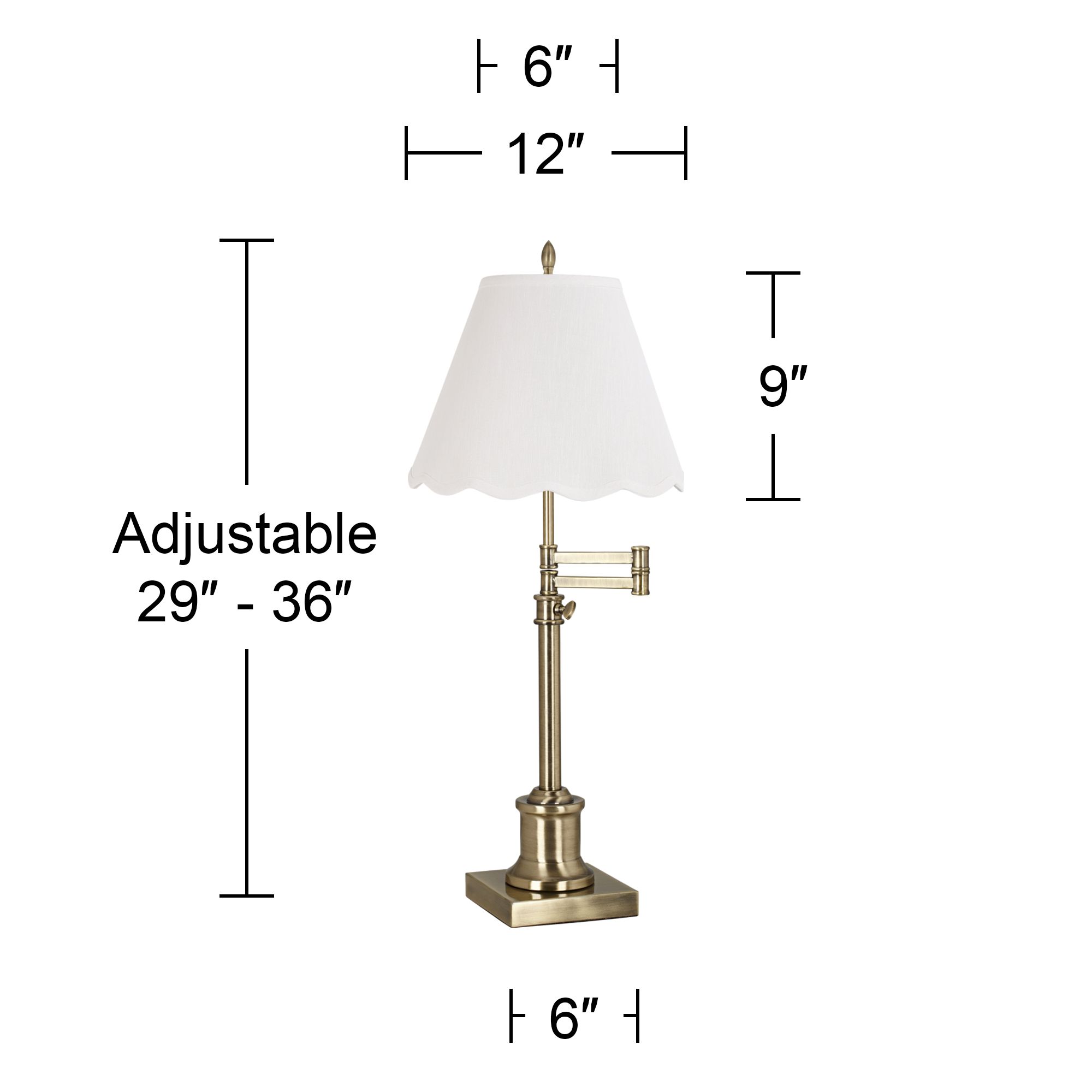 Image 6 Westbury Antique Brass Swing Arm Table Lamp with White Scallop Shade more views