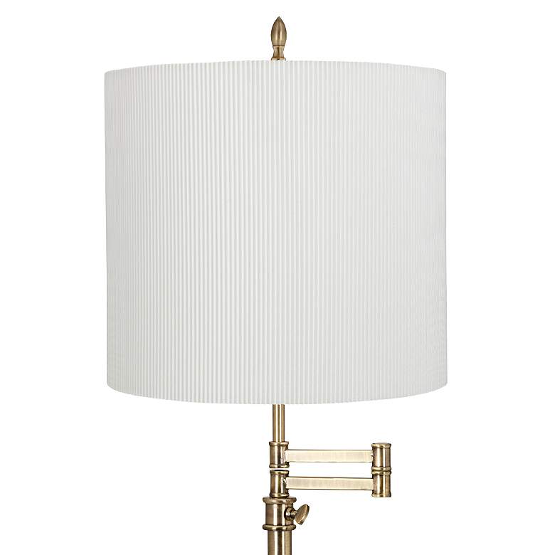 Image 2 Westbury Antique Brass Swing Arm Table Lamp with White Stripe Shade more views