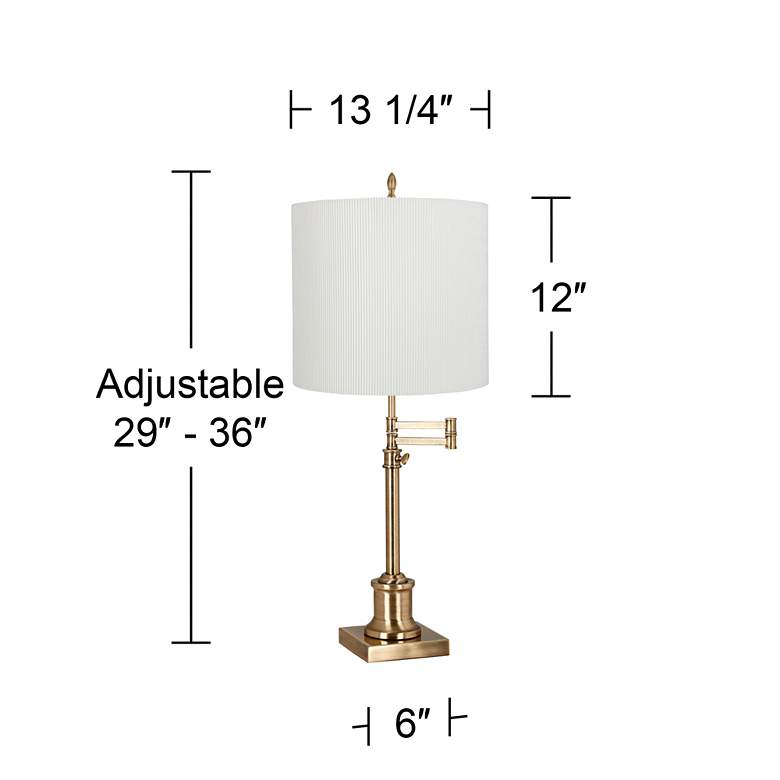 Image 6 Westbury Antique Brass Swing Arm Table Lamp with White Stripe Shade more views