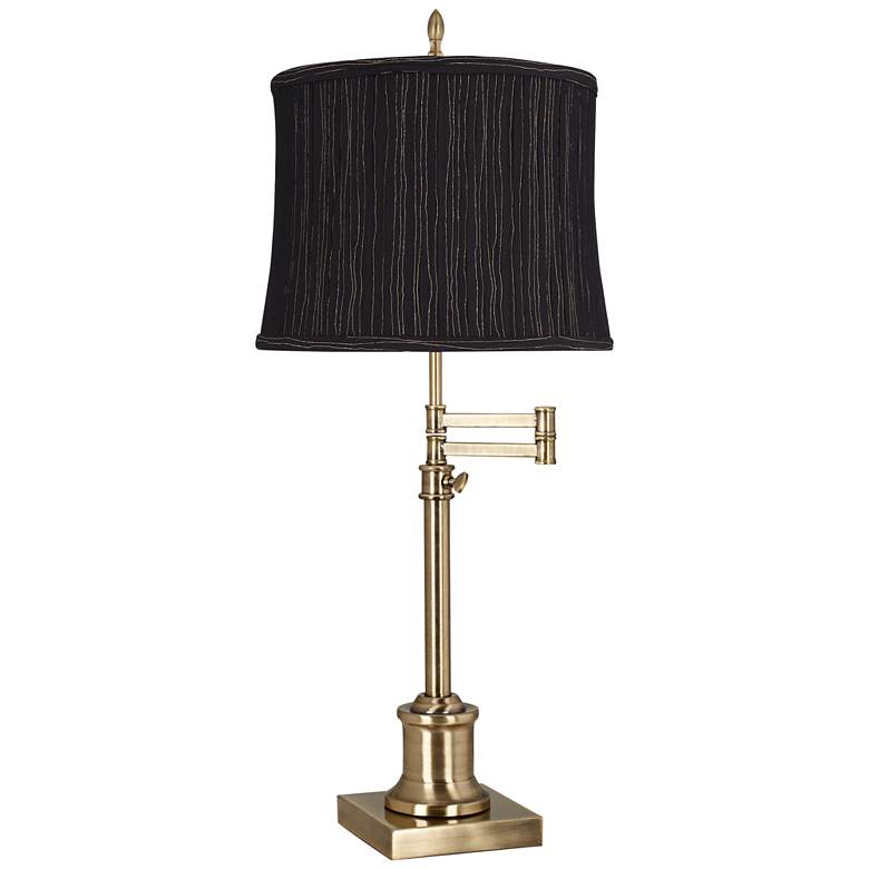 Image 1 Westbury Antique Brass Swing Arm Table Lamp with Woodruff Black Shade