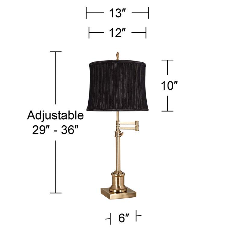 Image 6 Westbury Antique Brass Swing Arm Table Lamp with Woodruff Black Shade more views