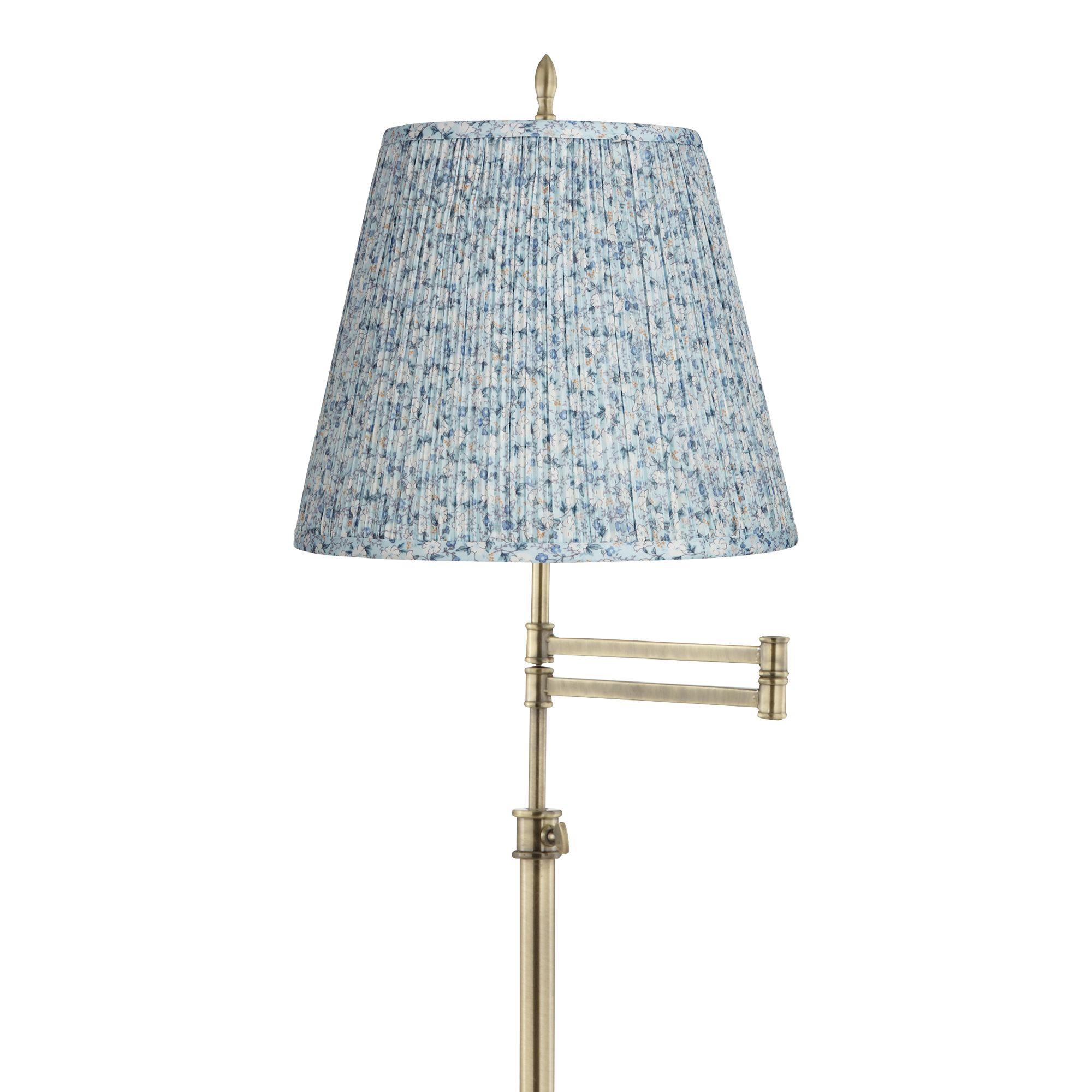 Image 2 Westbury Brass Swing Arm Floor Lamp with Blue and White Shade more views